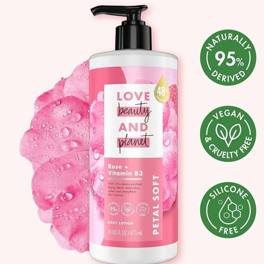 Love Beauty & Planet Petal Soft Rose Vitamin B3 Body Lotion 16 oz New